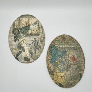 Vintage 70s Decoupage Mosaic Plaster Wall Art Cottagecore Little Girl Set Of 2